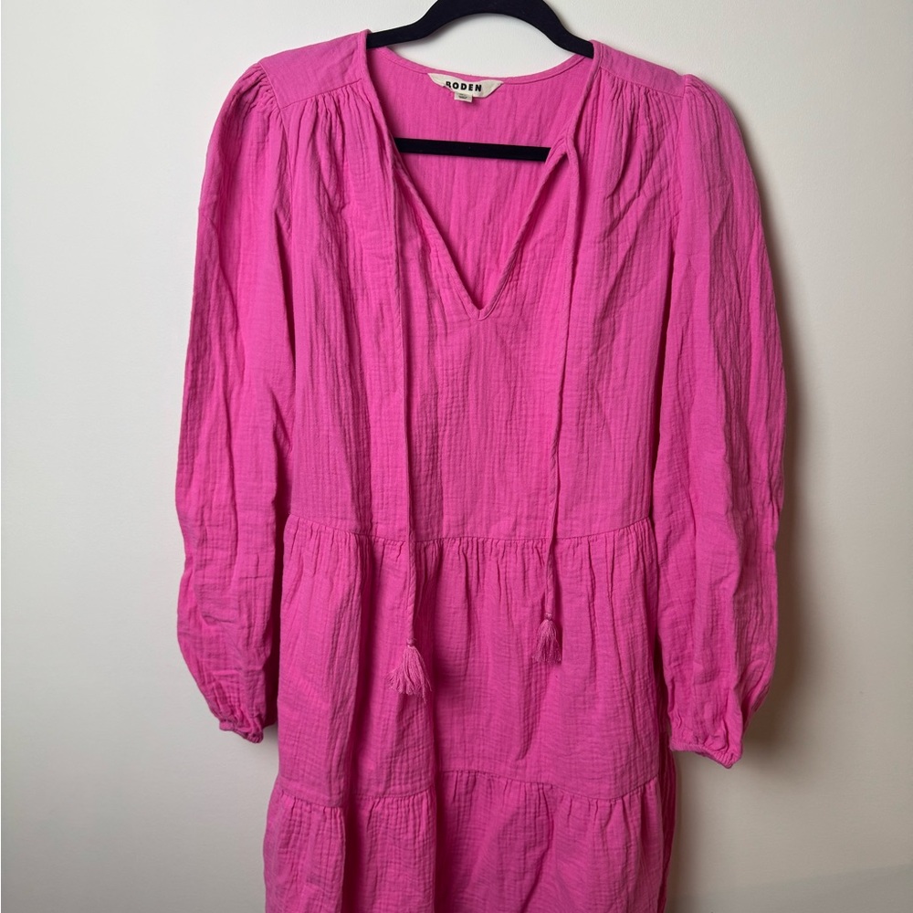 Boden Pink Long Sleeve V-Neck cotton dress